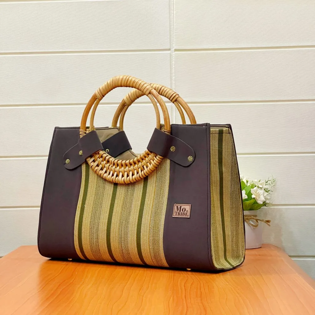 Nasika Batakari Bag Made with Handwoven fabric Fugu, Top Zipper closure, and inner side pocket