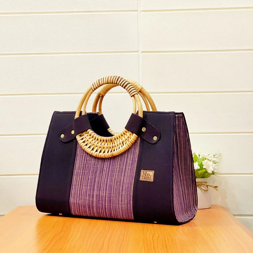 Nasika Batakari Bag Made with Handwoven fabric Fugu, Top Zipper closure, and inner side pocket